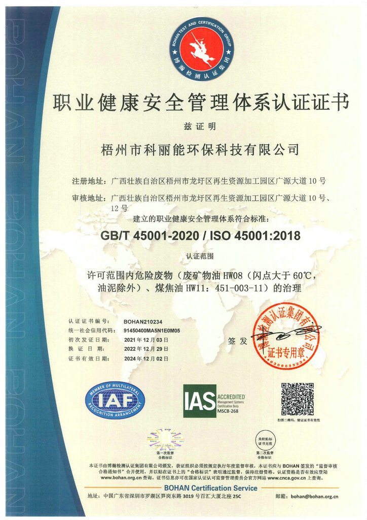職業(yè)健康安全管理體系認(rèn)證證書(shū)
